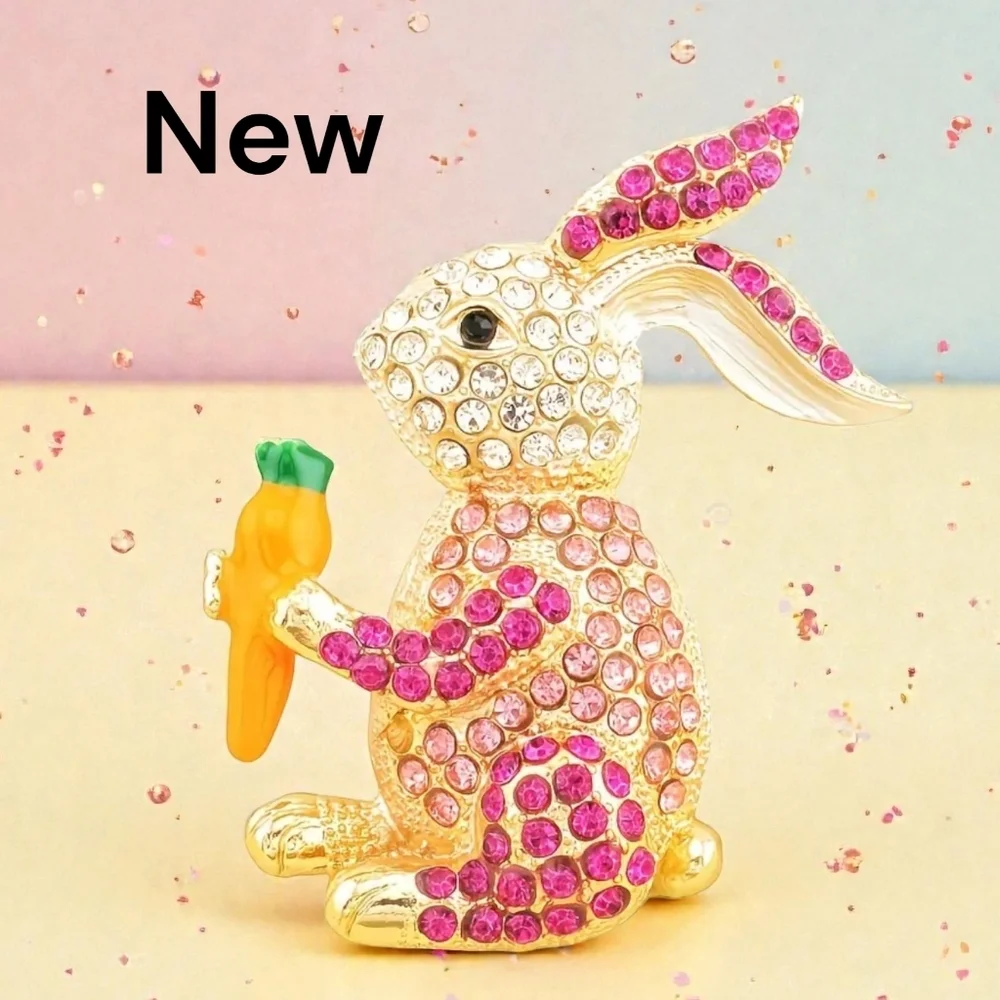 New! Bunny Brooch – Gold Tone with Colorful Faux Stones